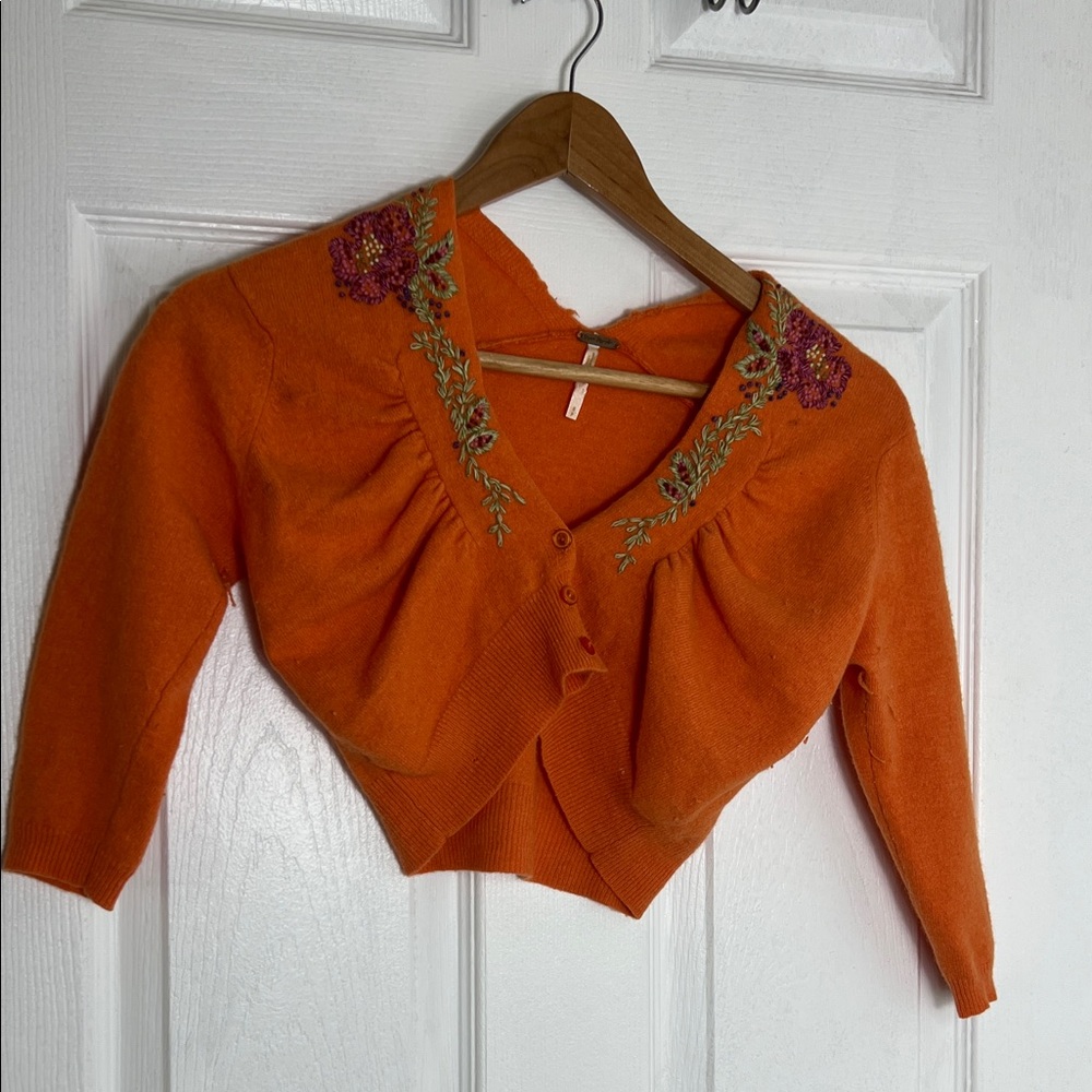 Free People Orange Embroidered Sweater